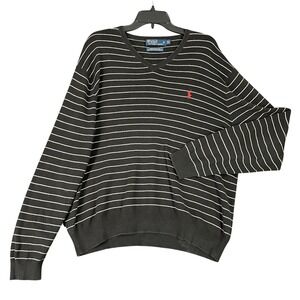 Polo‎ Ralph Lauren Pima Cotton Sweater Mens XL V Neck Striped Classic